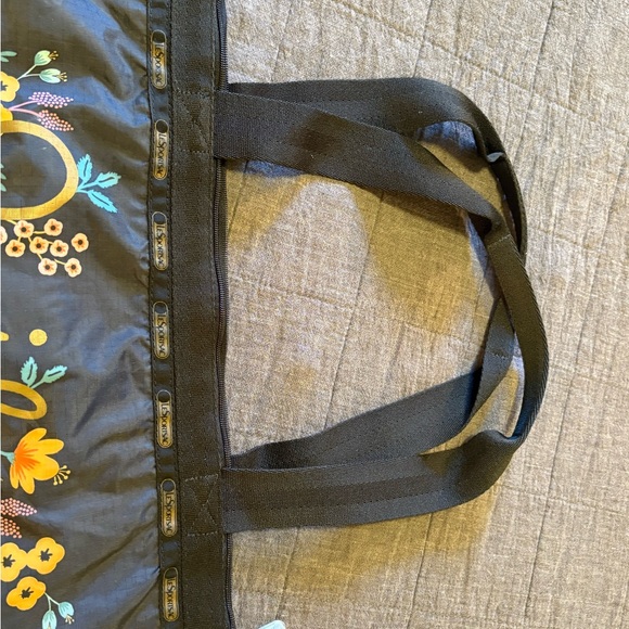 EUC Lesportsac x Rifle Paper Co Black Tote with Colorful Floral Design - Picture 6 of 10